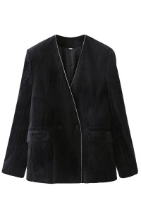 SKLS057    訂做天鵝絨長袖黑色百搭西裝外套    棒球服   夾克    西服上衣  